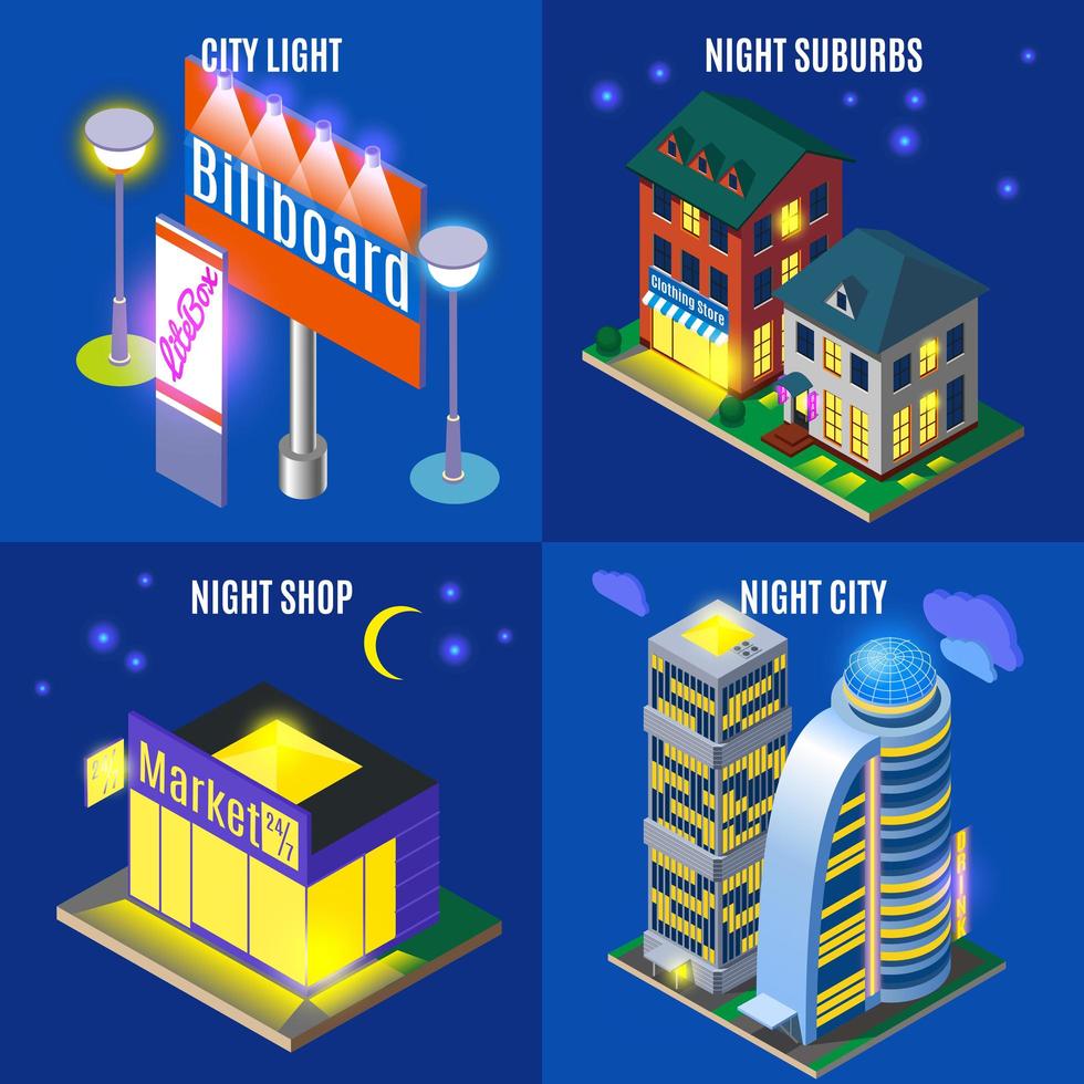 Night City Isometric Design Concept Vector Illustration