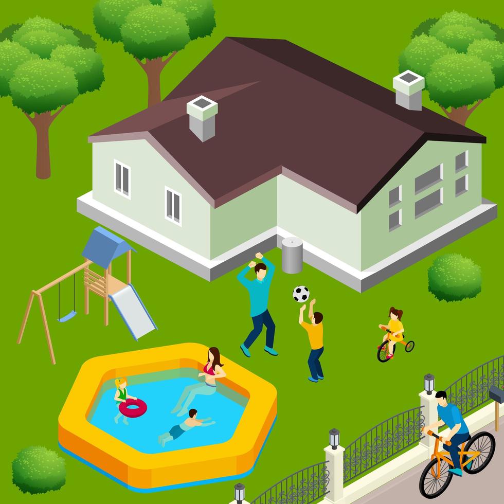 Family House Isometric Vector Illustration