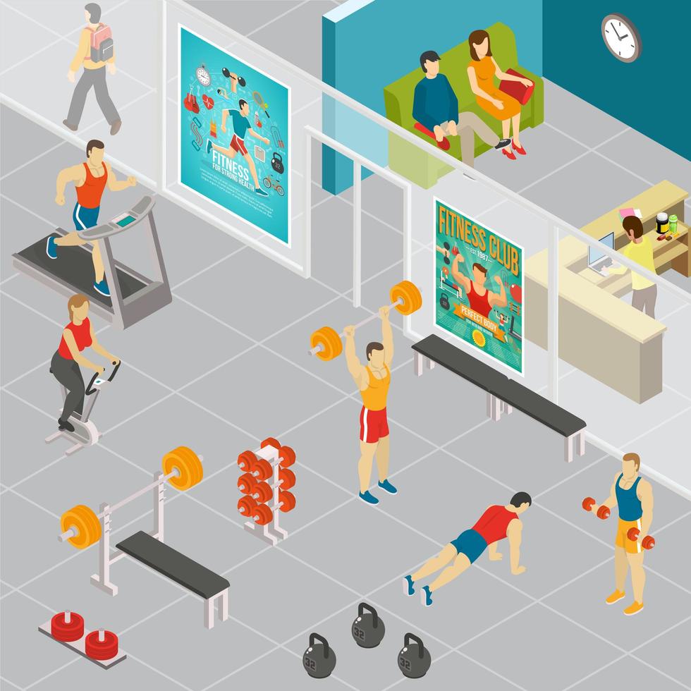 Isometric Gym Room Composition Vector Illustration