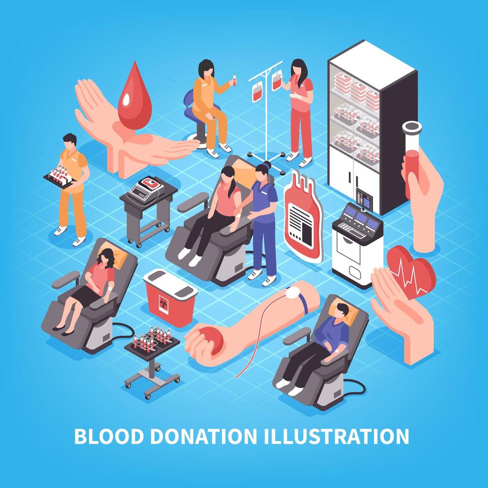 Ilustración de vector de ilustración isométrica de donación de sangre