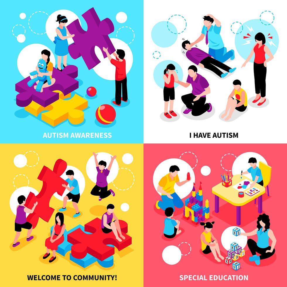 Autism Isometric Design Concept Vector Illustration