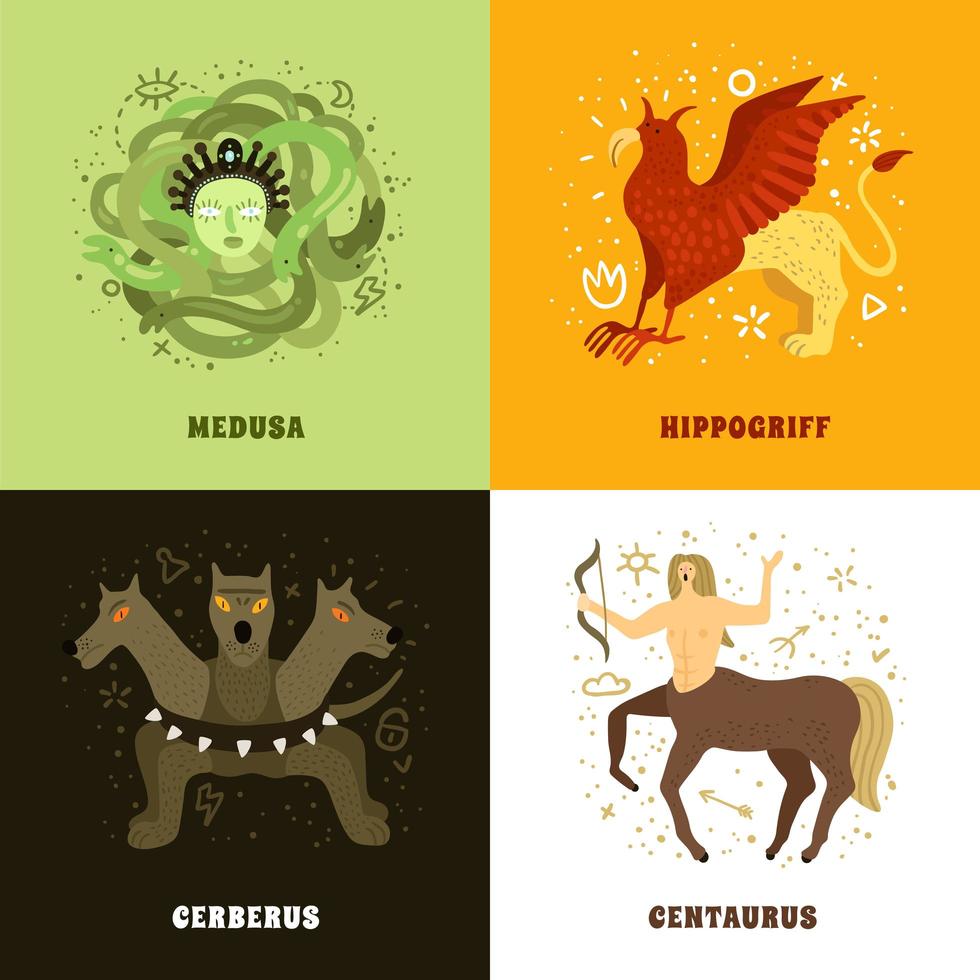 Mythical Creature 2x2 Concept Vector Illustration