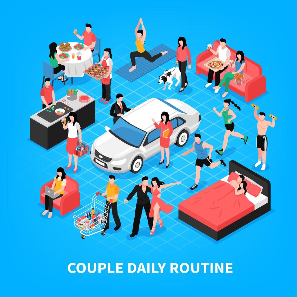 Daily Life Couple Isometric Illustration Vector Illustration