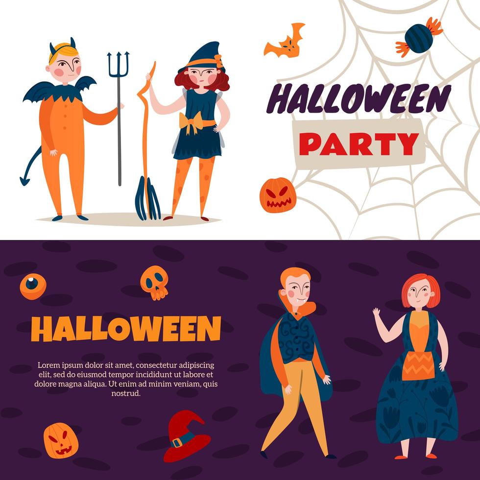 Halloween Time Kids Banners Vector Illustration