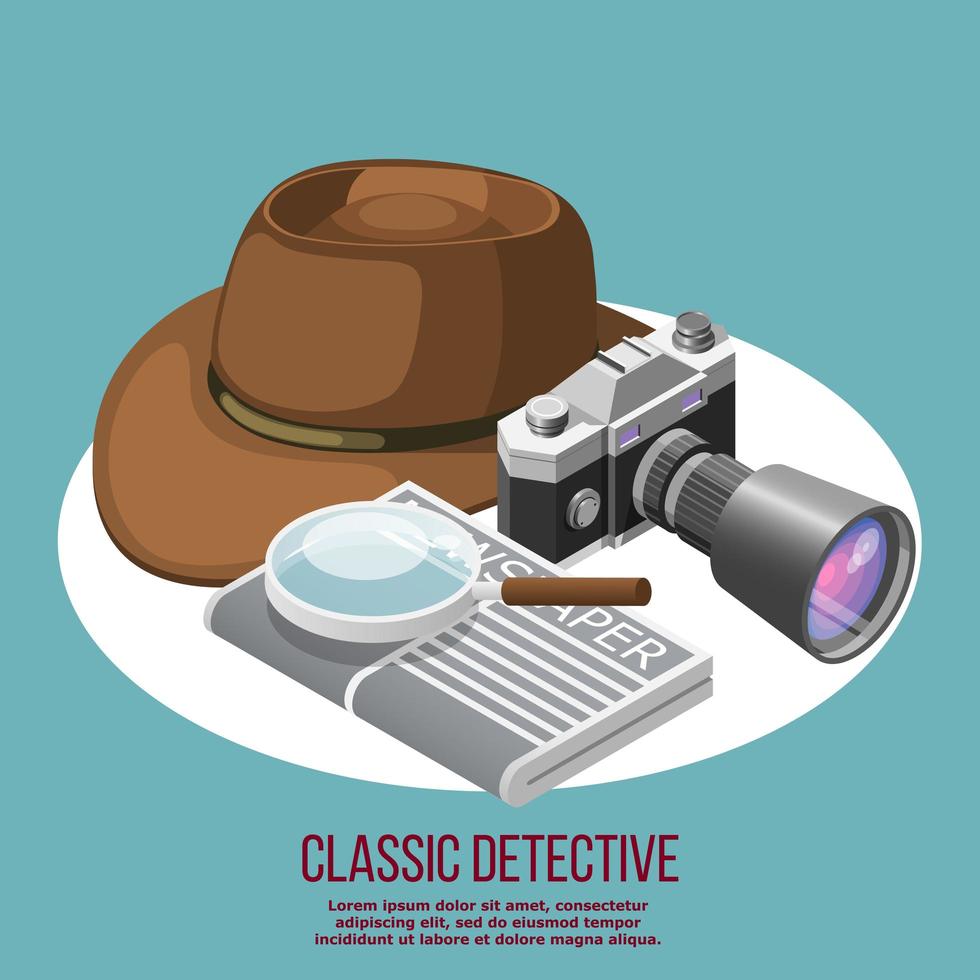 Ilustración de vector de composición isométrica de detective clásico