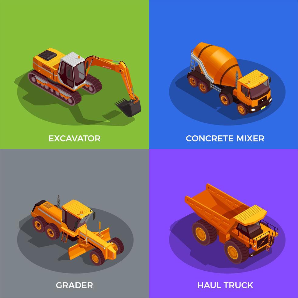 Building Vehicles Isometric Design Concept Vector Illustration