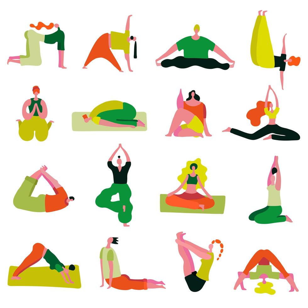 posturas de yoga asanas establecer ilustración vectorial vector