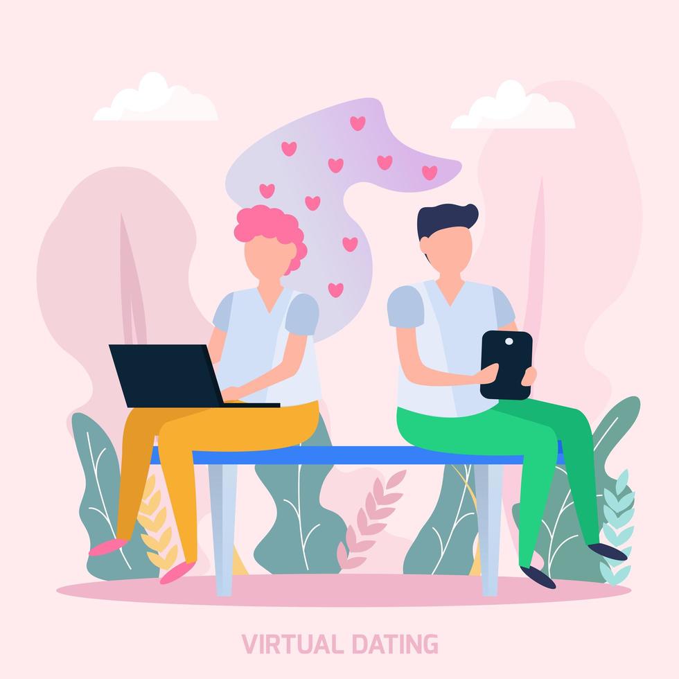 Virtual Love Orthogonal Composition Vector Illustration