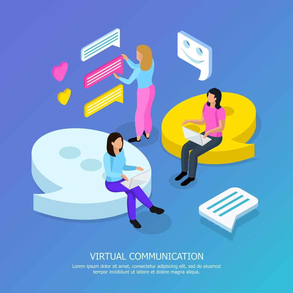 Ilustración de vector de fondo isométrico de comunicación virtual