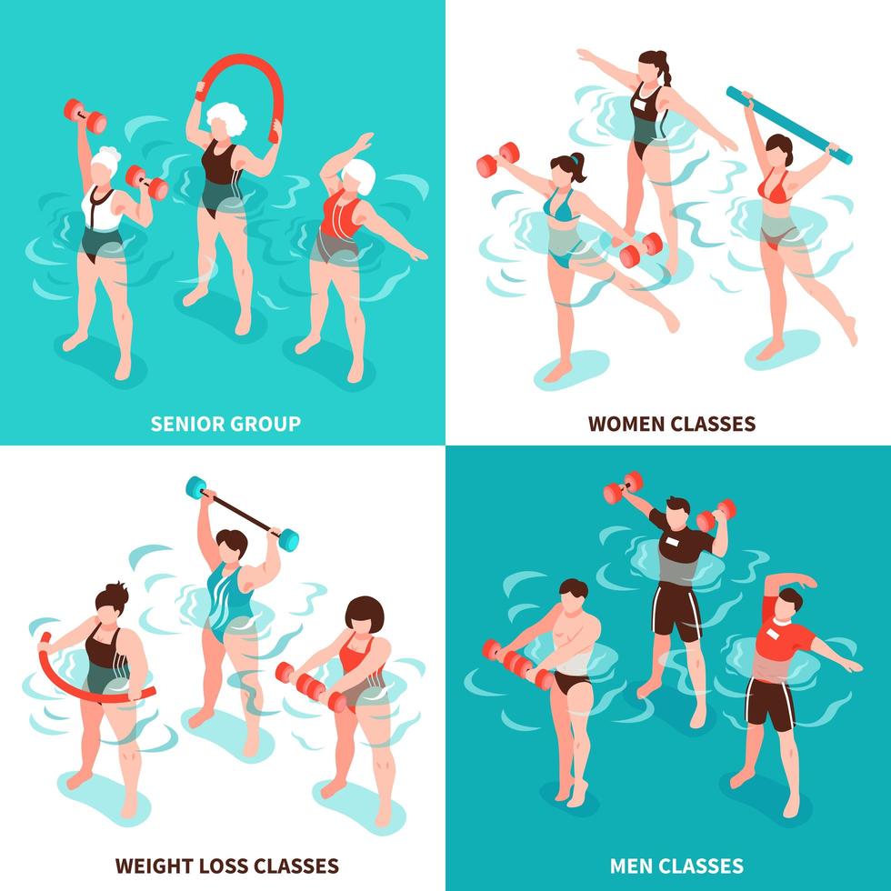 Aqua Aerobics Isometric Concept Vector Illustration