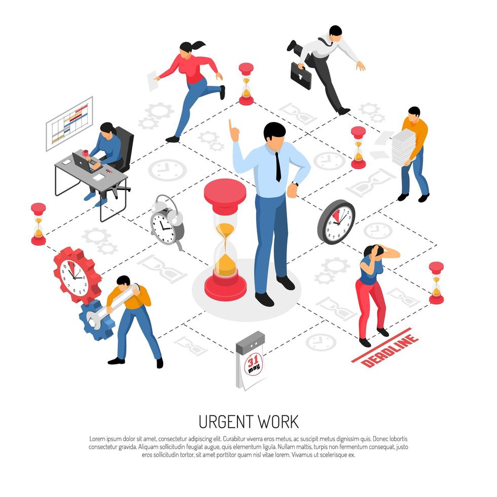 Isometric Deadline Flowchart Vector Illustration