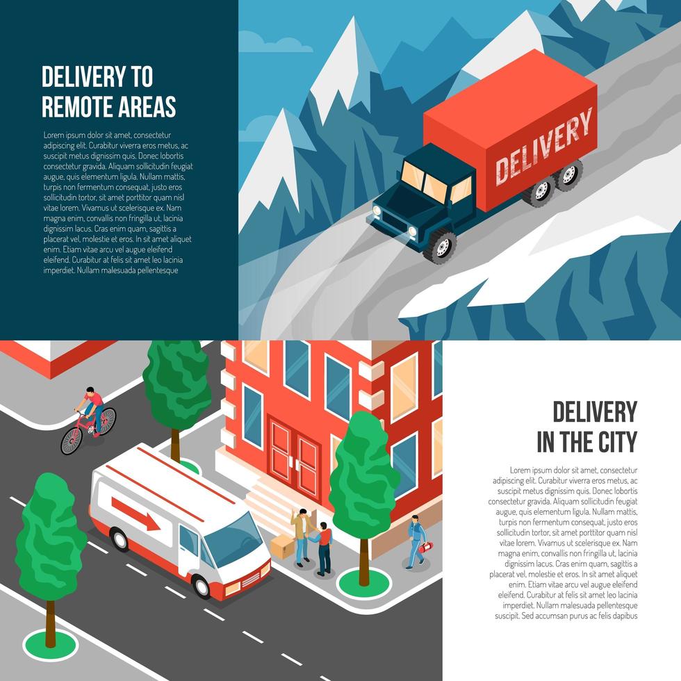 Delivering Trucks Banners Set Vector Illustration