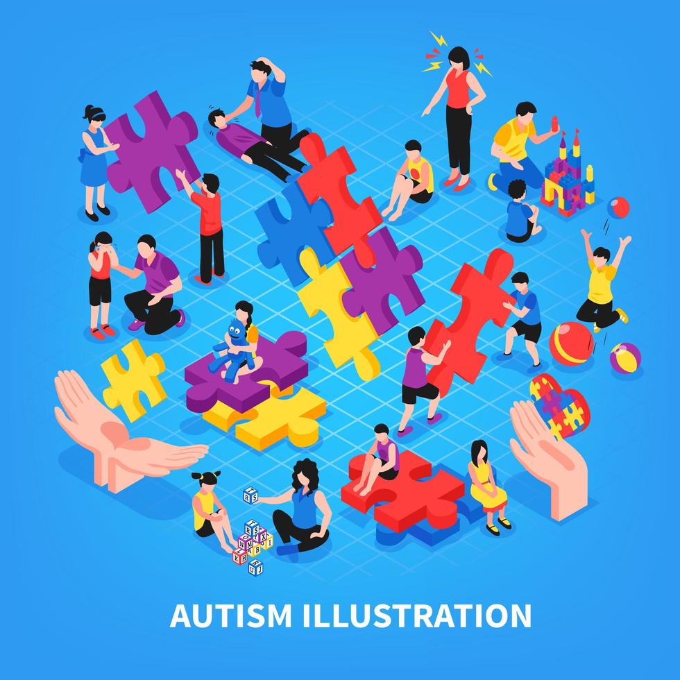 Ilustración de vector de ilustración isométrica de autismo