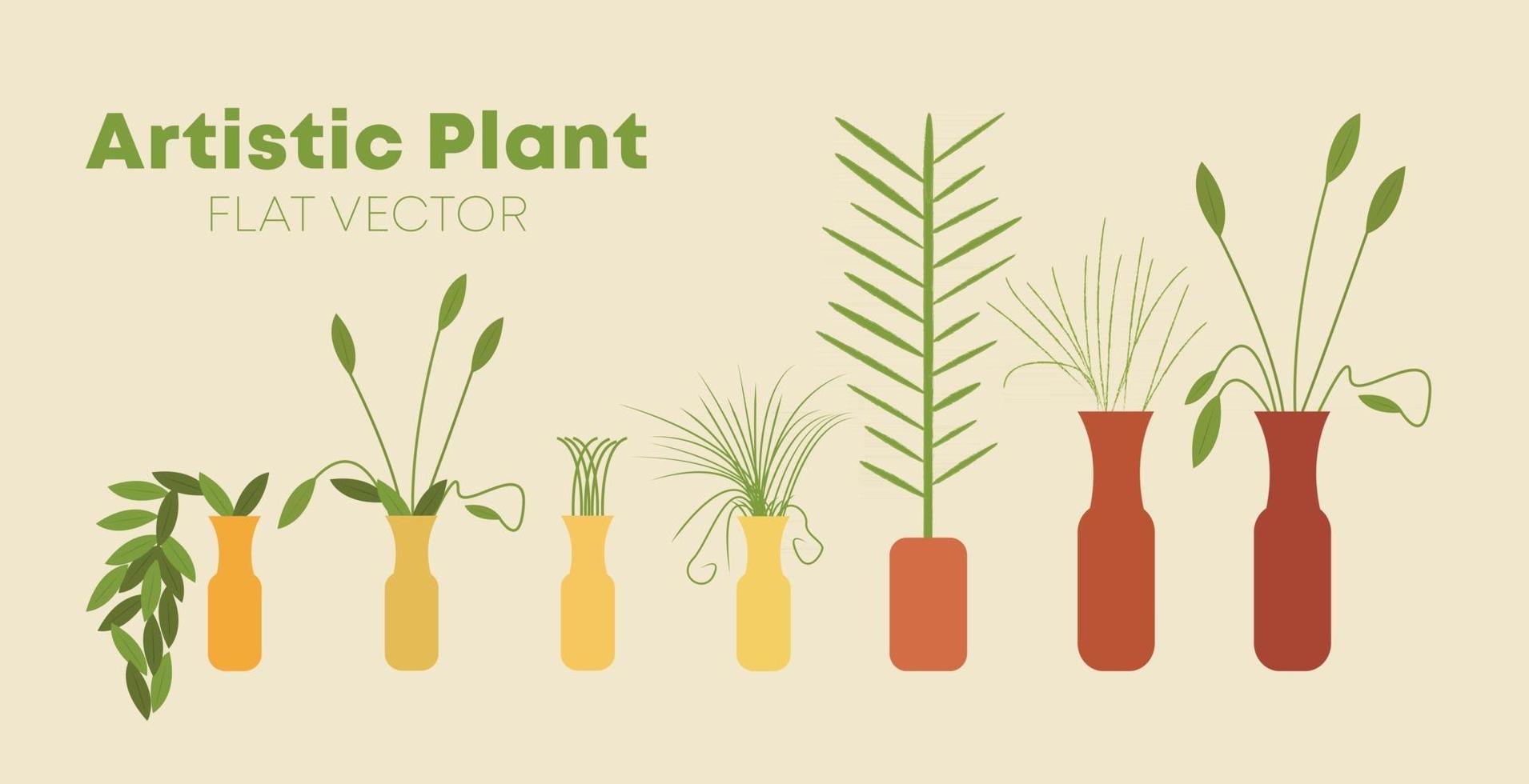 Seven Pairs Unique Artistic Beautiful Plant Pot Tress Flat Vector