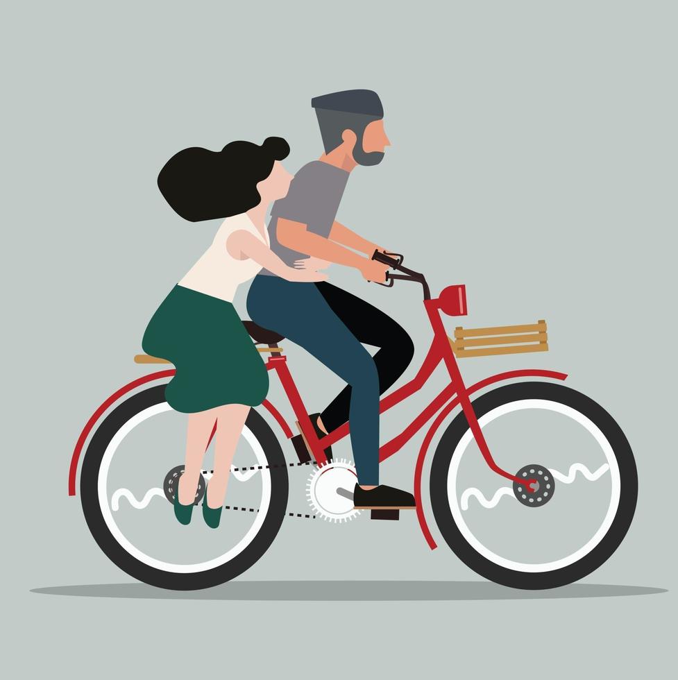 gente pareja enamorada montando bicicleta vector