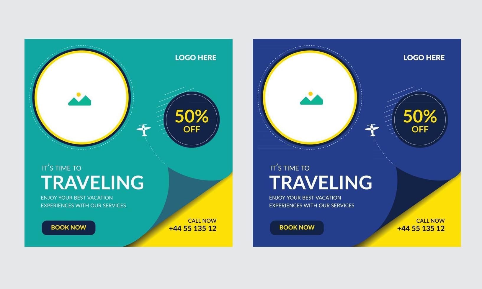 Social media post design template for travel business sale banner layout vector