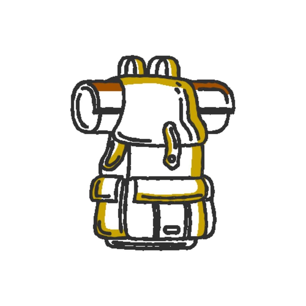 Flat style colorful vector illustration of touristic rucksack with rolled map for adventure and active tourism concept designs