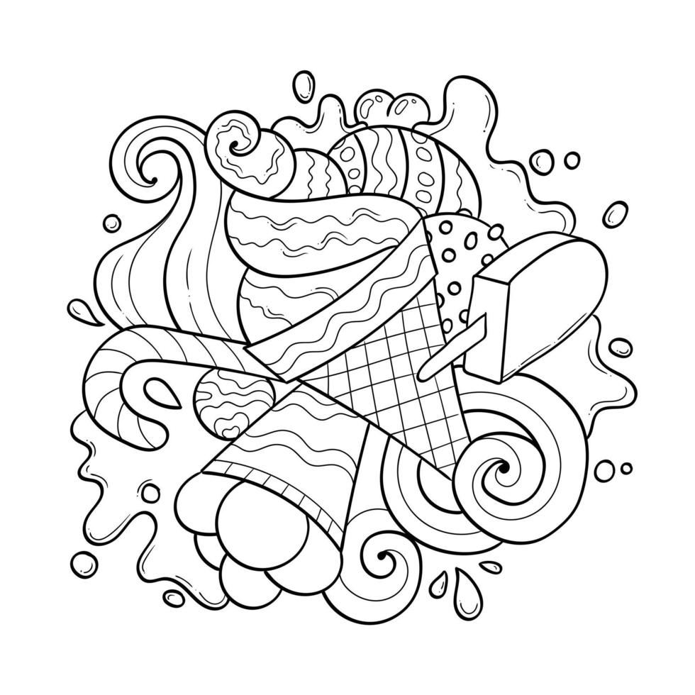 Cartoon ice cream and sweets coloring book design vector