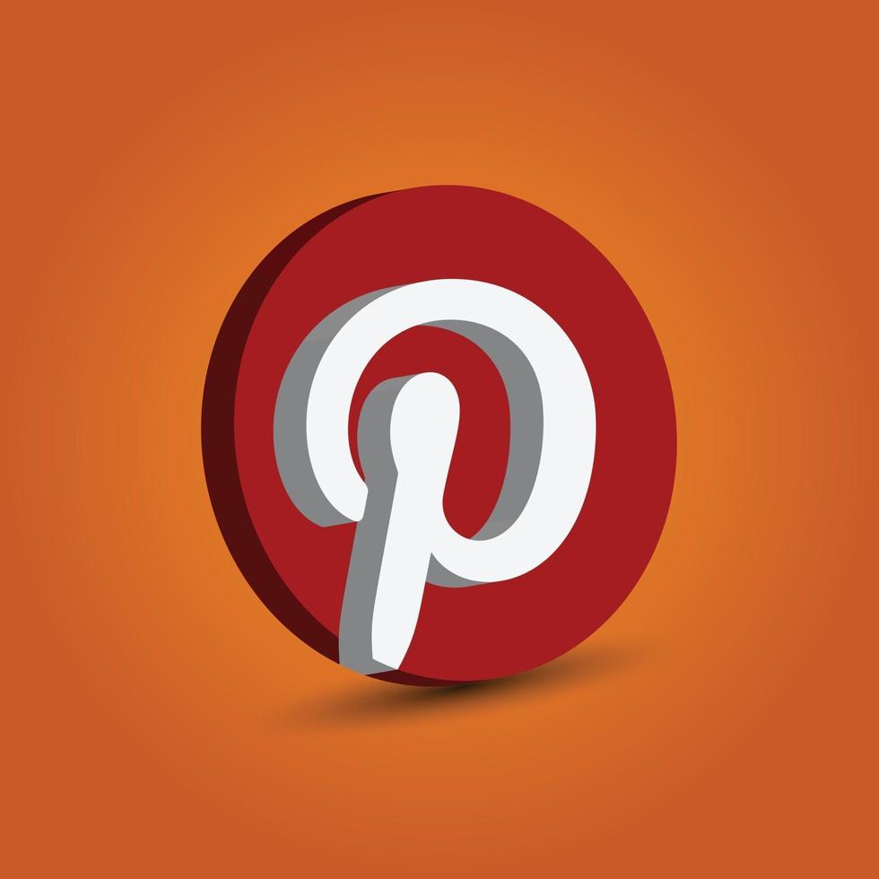 Icono de pinterest de redes sociales 3d vector