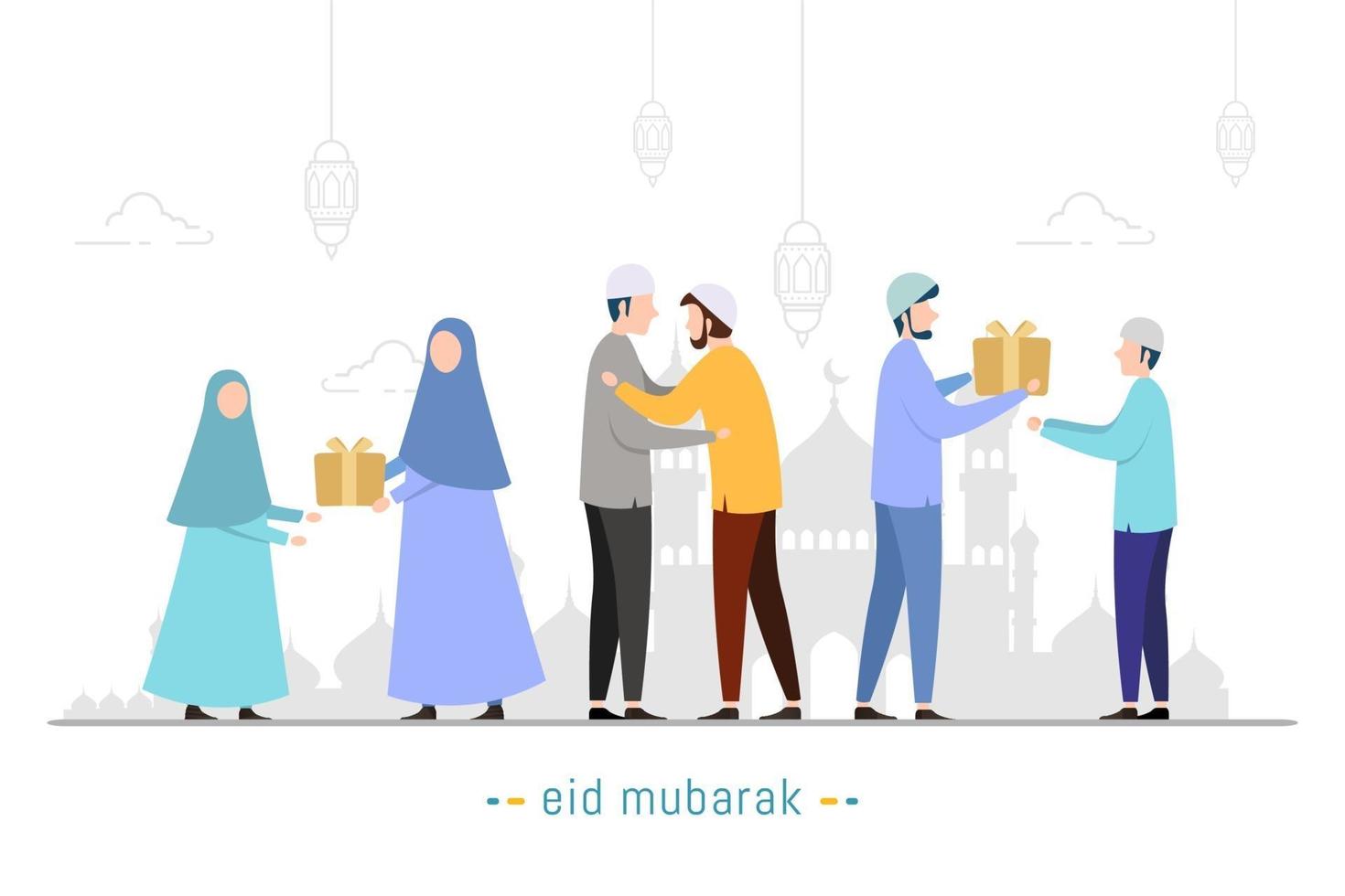 Muslims people are having fun celebrating Eid alFitr vector