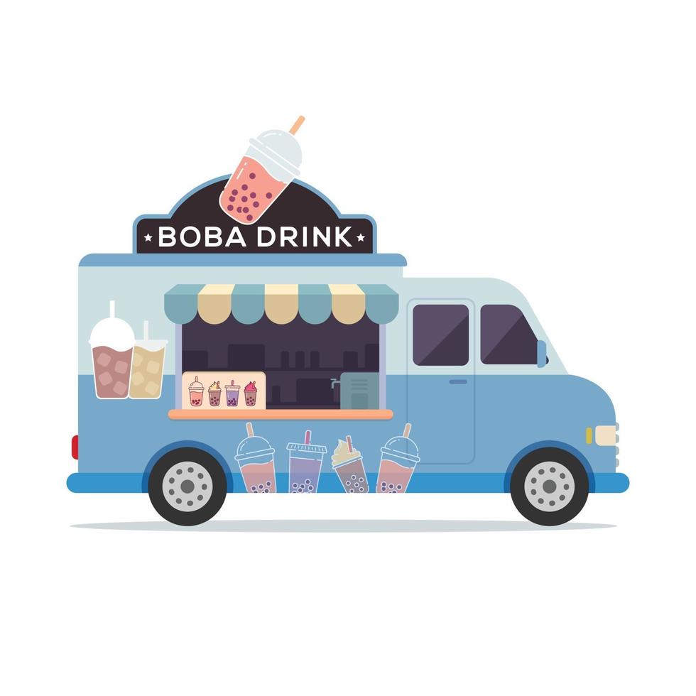 Ilustración plana de vector de camión de bebida boba