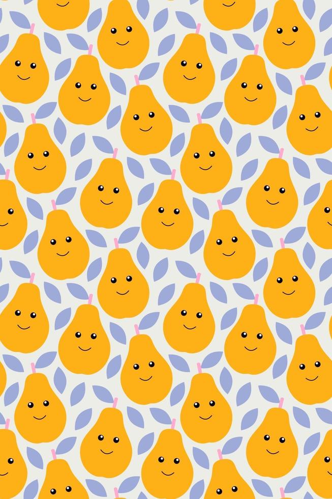 Happy kawaii fruits prints for kids Cute seamless pattern with smiley pears in cartoon style vector