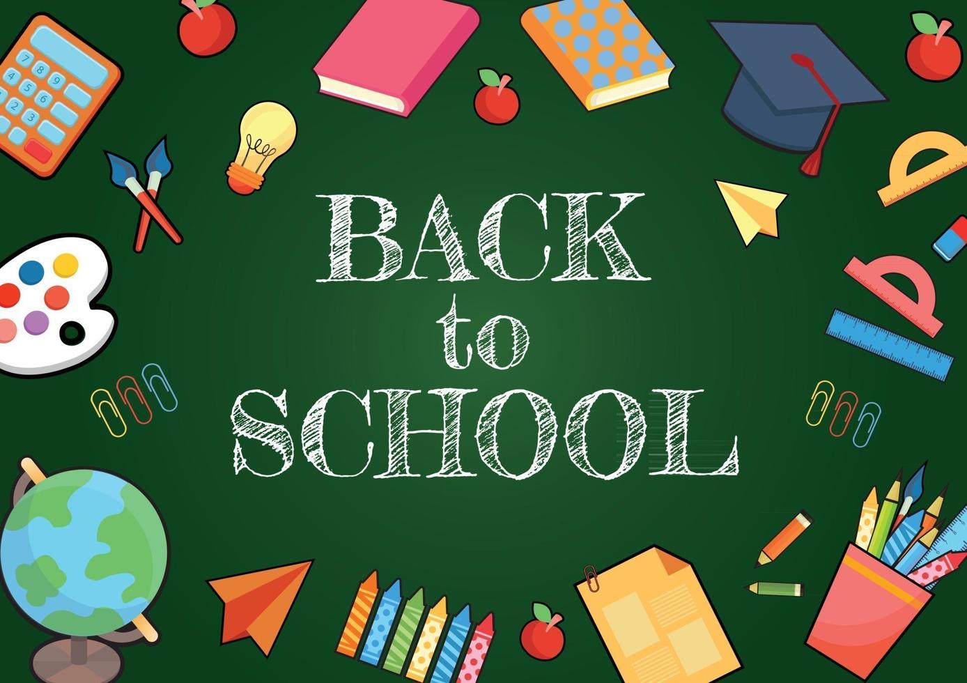 back to school and kid items on blackboard vector