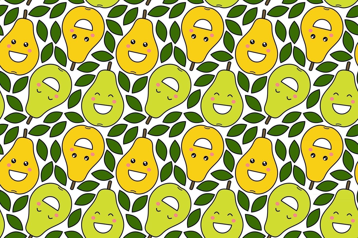 Happy kawaii fruits prints for kids Cute seamless pattern with smiley pears in cartoon style vector