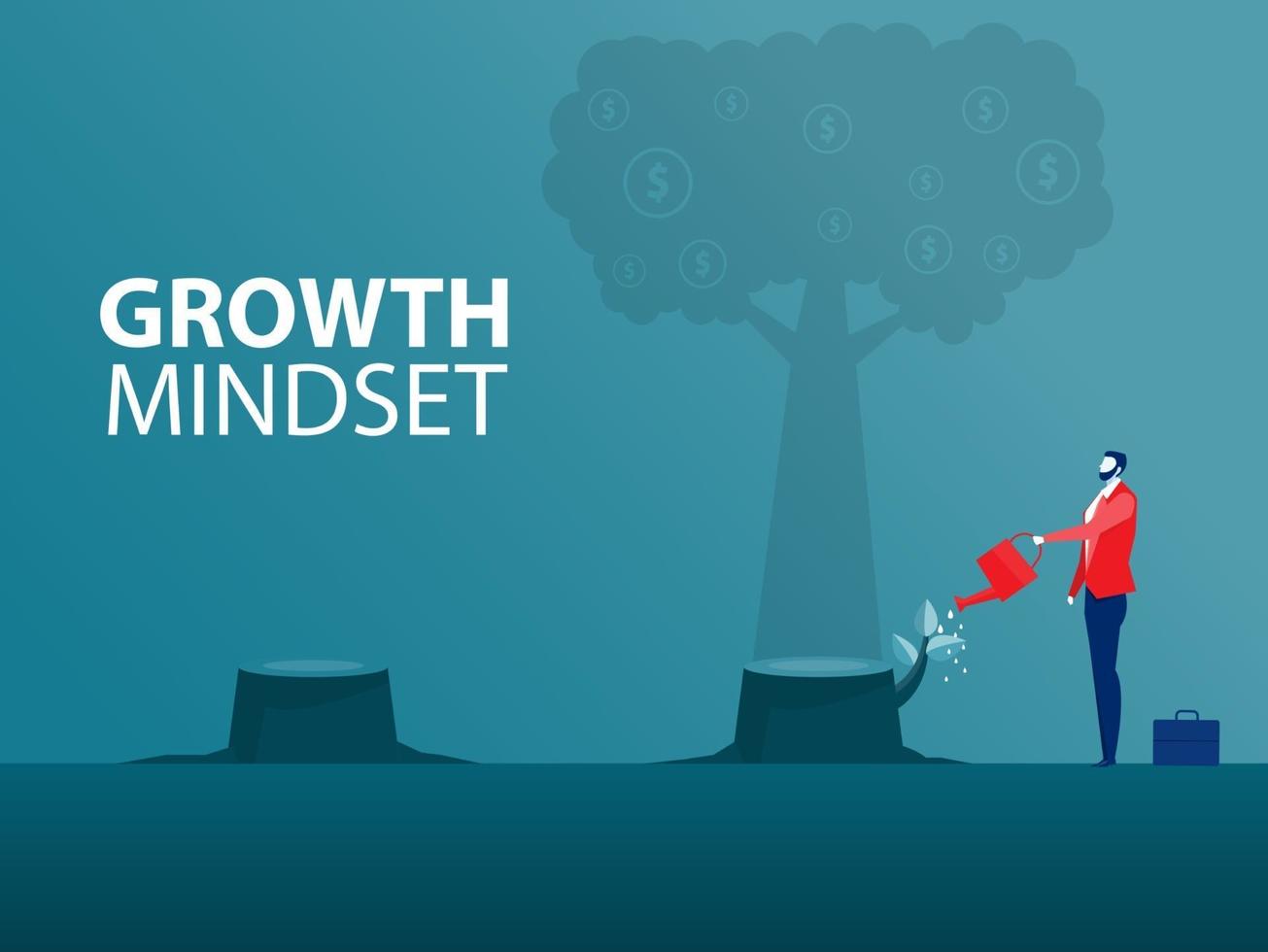 Businessman watering the plants, growth fixed mindset investment concept vector