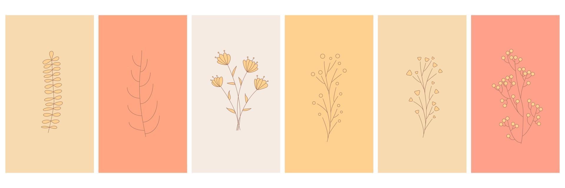 elementos abstractos minimalistas elementos florales simples hojas y flores vector
