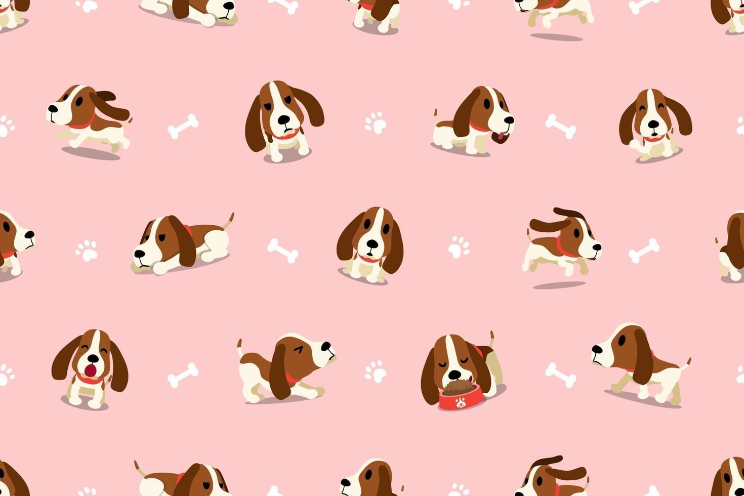 Vector cartoon character hound dog seamless pattern