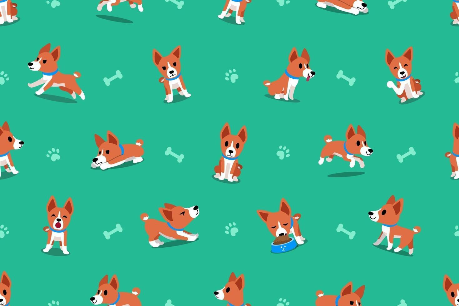 Vector cartoon basenji dog seamless pattern