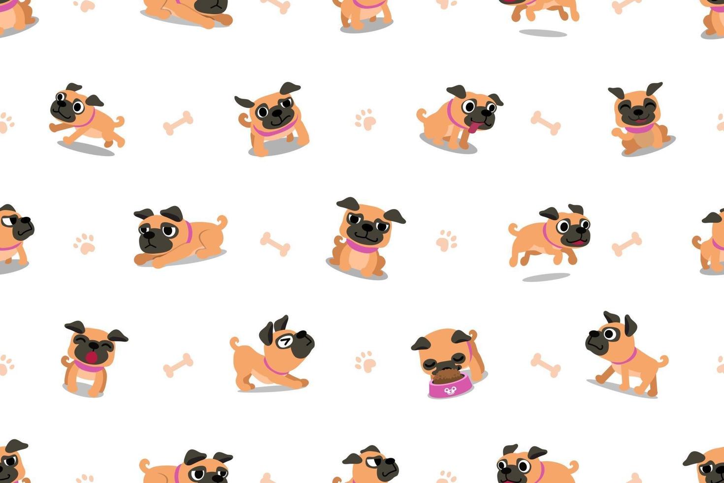 vector, caricatura, carácter, pug, perro, seamless, patrón vector