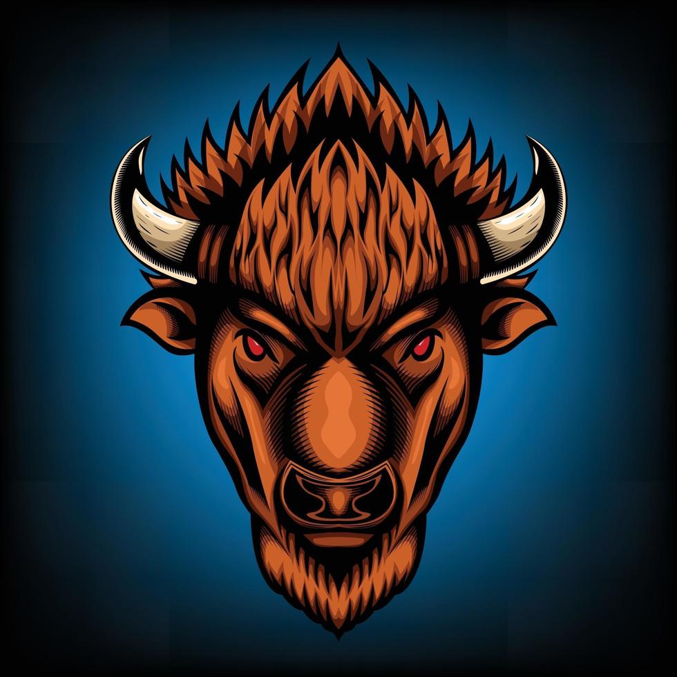 ilustración vectorial vista frontal de búfalo bisonte americano buen uso de símbolo icono de mascota avatar tatuaje diseño de camiseta logo o cualquier diseño vector