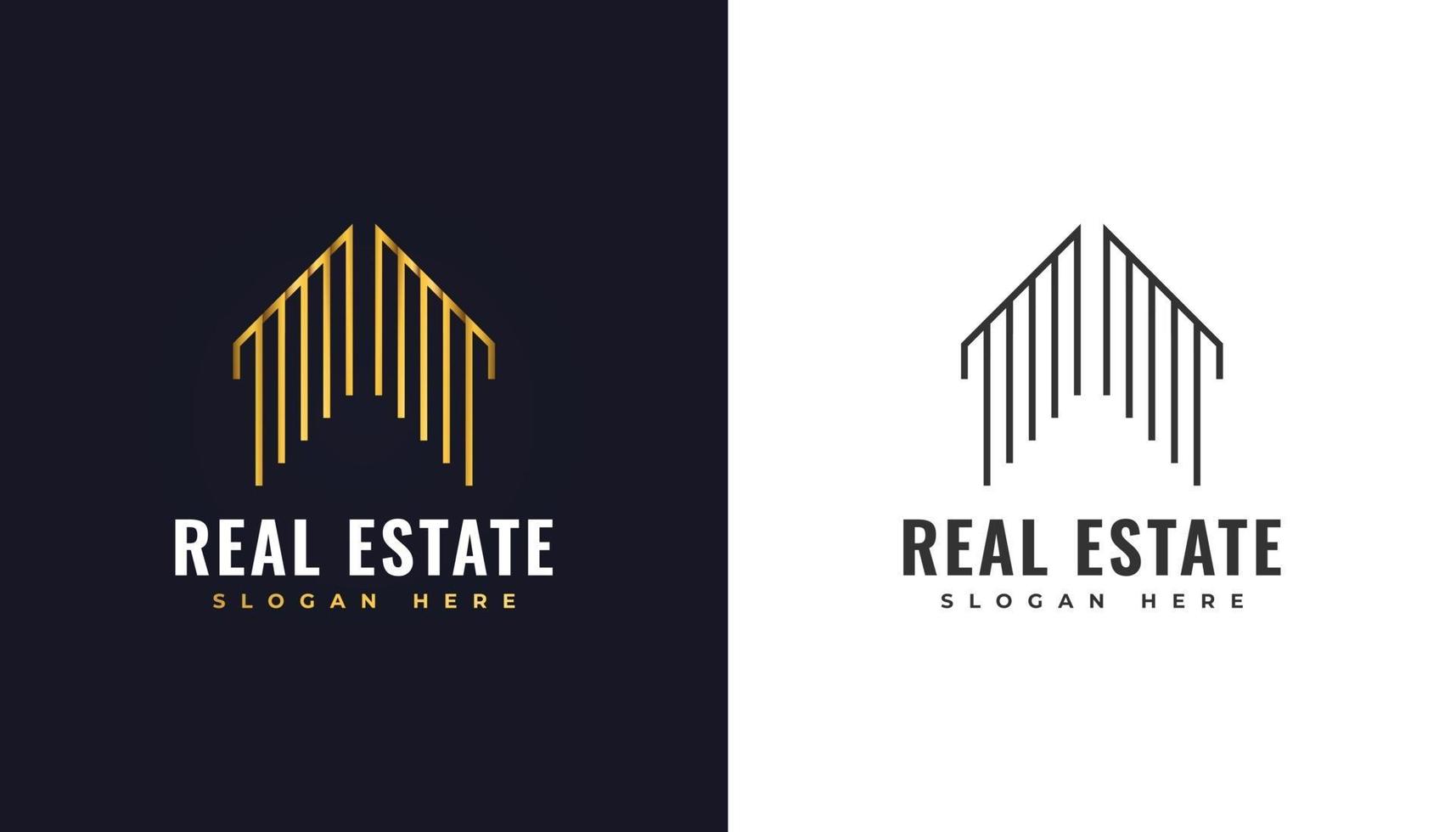 logotipo de bienes raíces de oro de lujo edificio desarrollo de propiedades arquitectura y logotipo de construcción vector