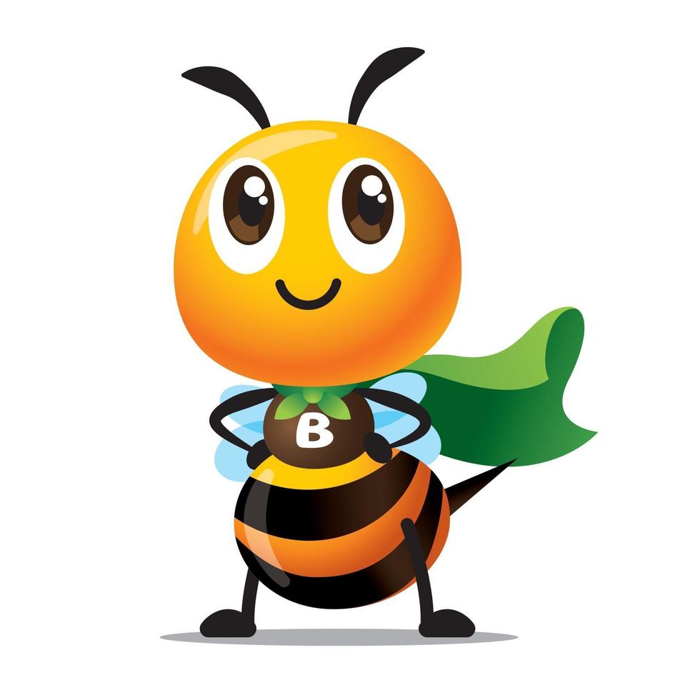 Cute superhero bee with green cloak protect the natural environment vector