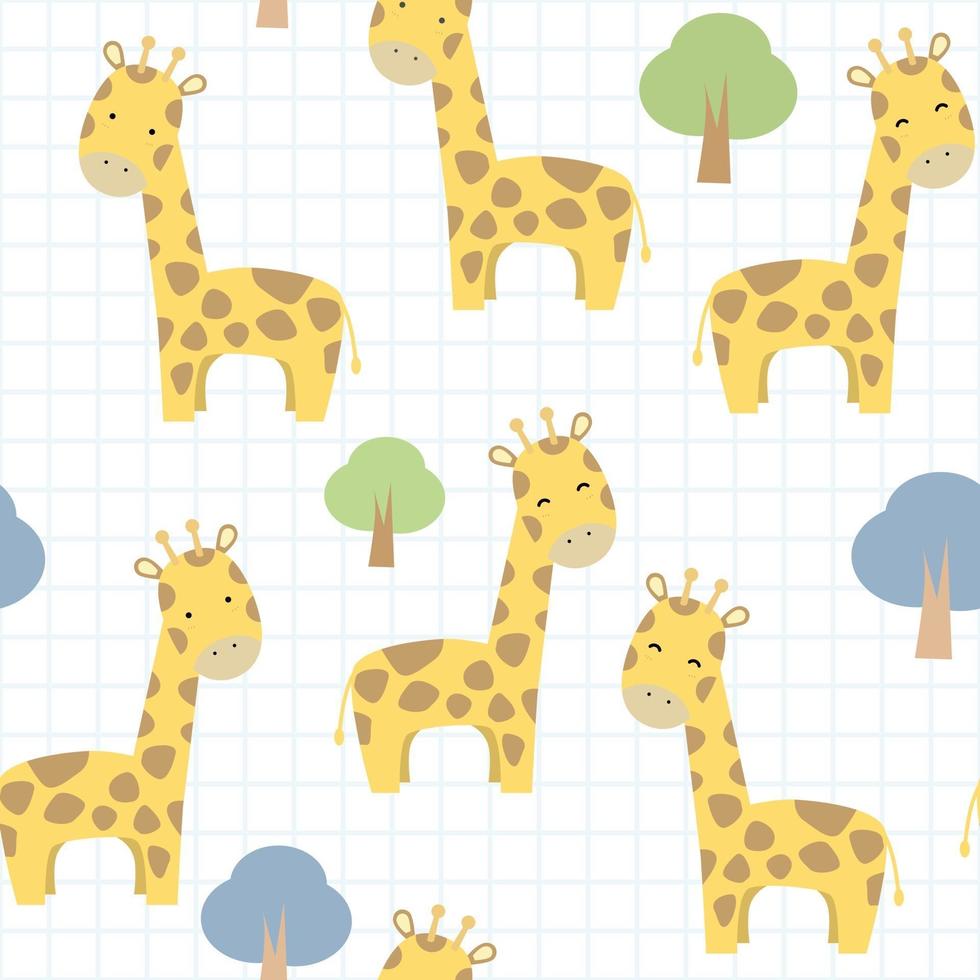 lindo, jirafa, caricatura, garabato, seamless, patrón vector
