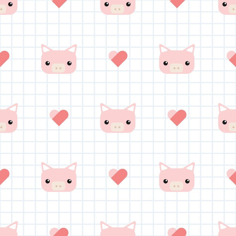 Cute pig head cartoon doodle seamless pattern vector