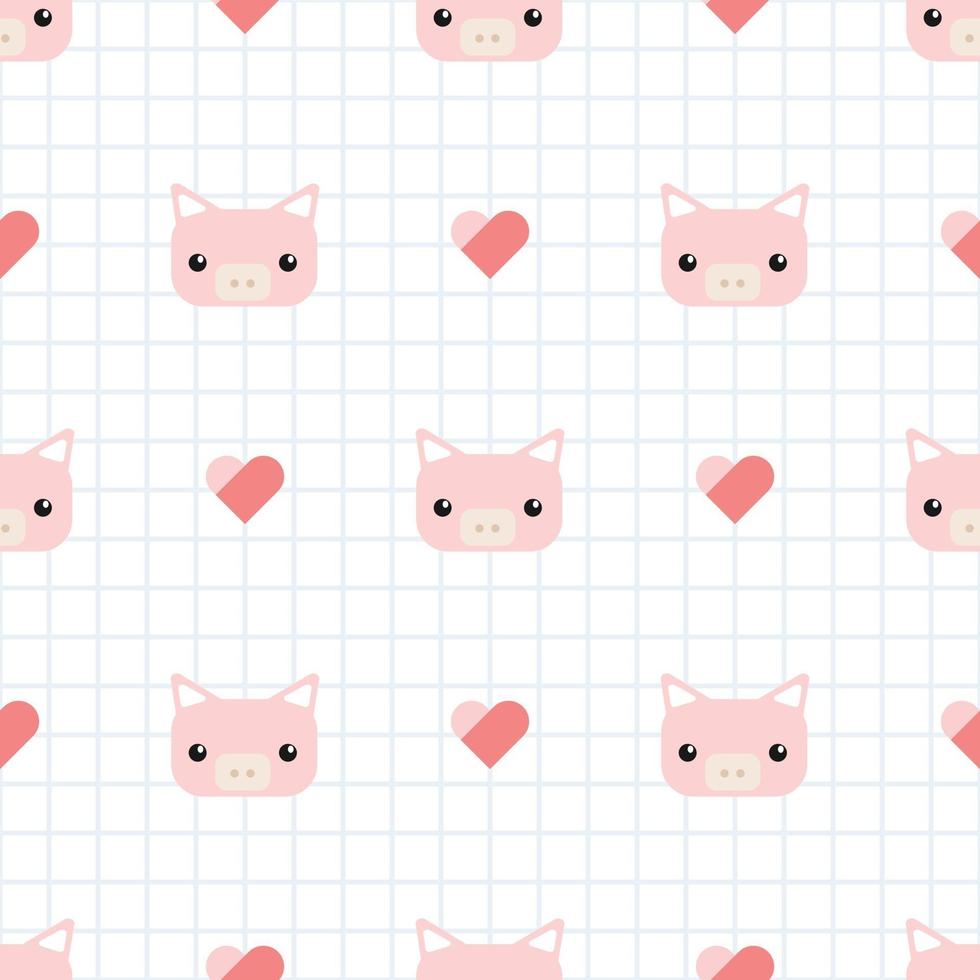 Cute pig head cartoon doodle seamless pattern vector