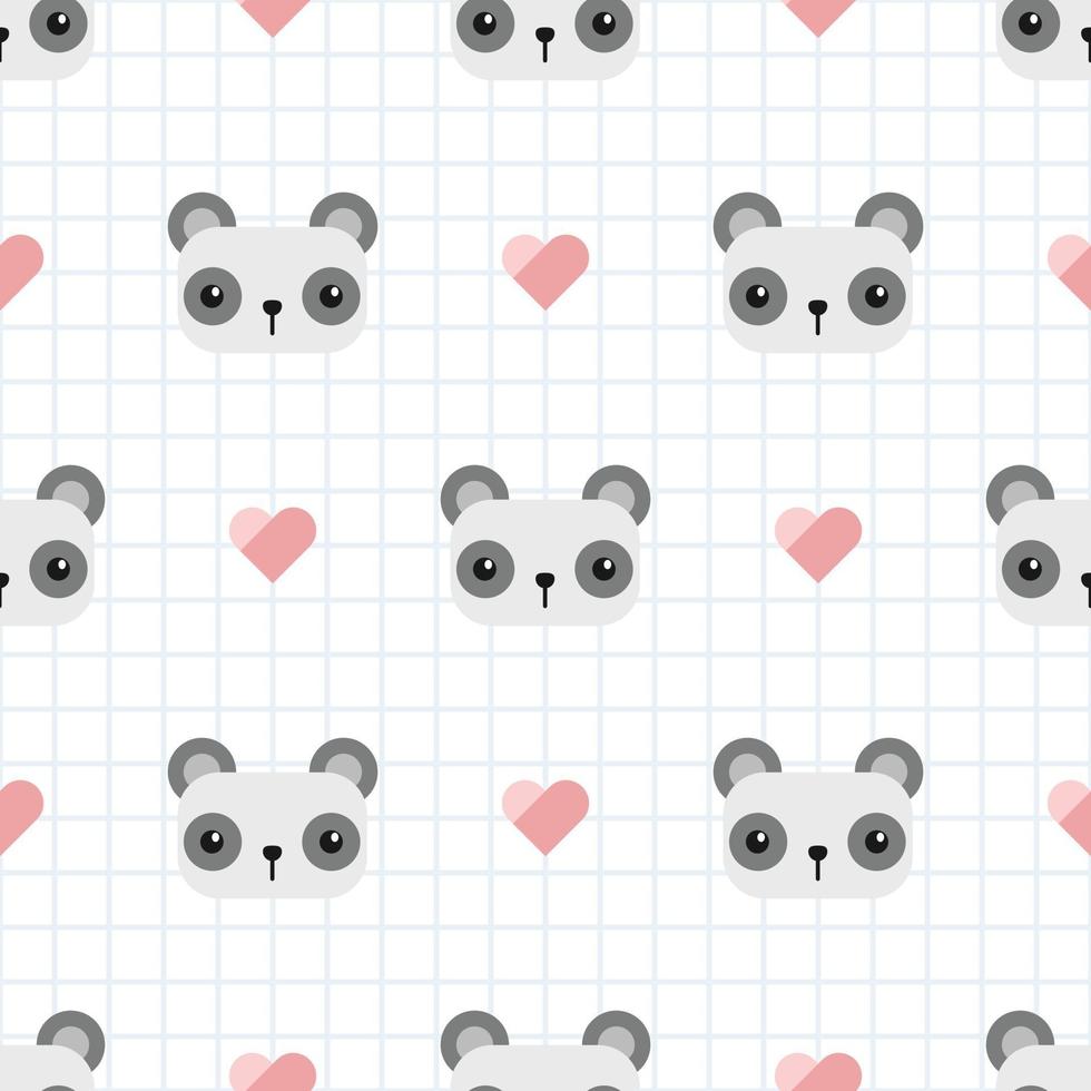 Cute panda head cartoon doodle seamless pattern vector