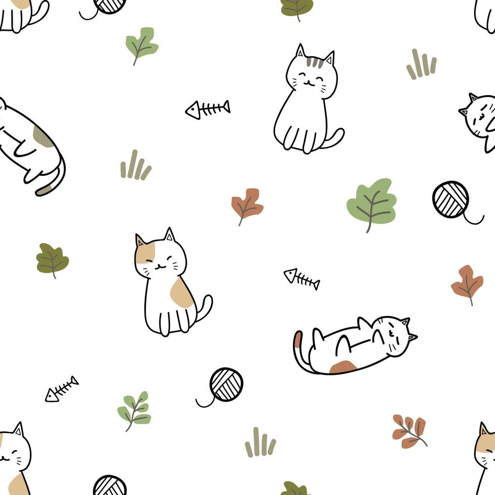 Cute cat kitten cartoon doodle seamless pattern vector