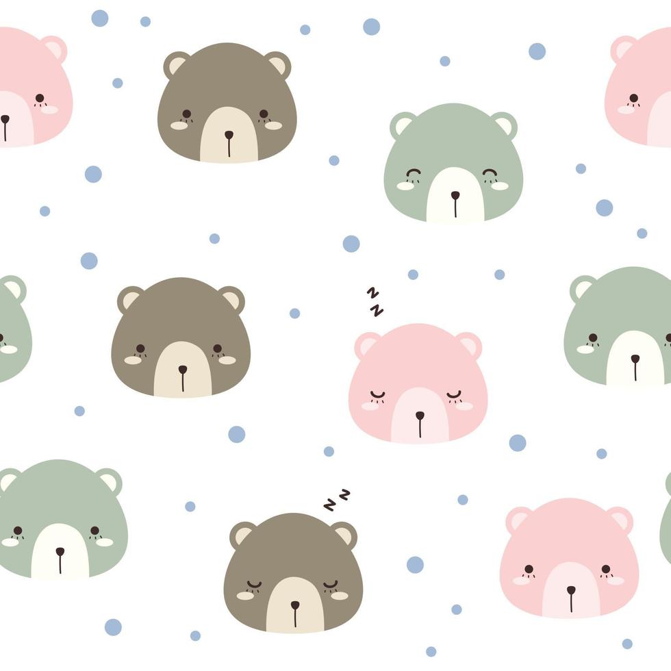 Cute teddy bear head cartoon doodle seamless pattern vector
