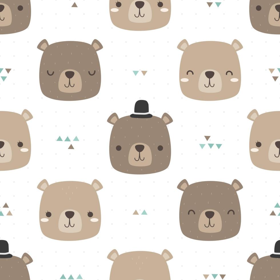 Cute teddy bear head cartoon doodle seamless pattern vector