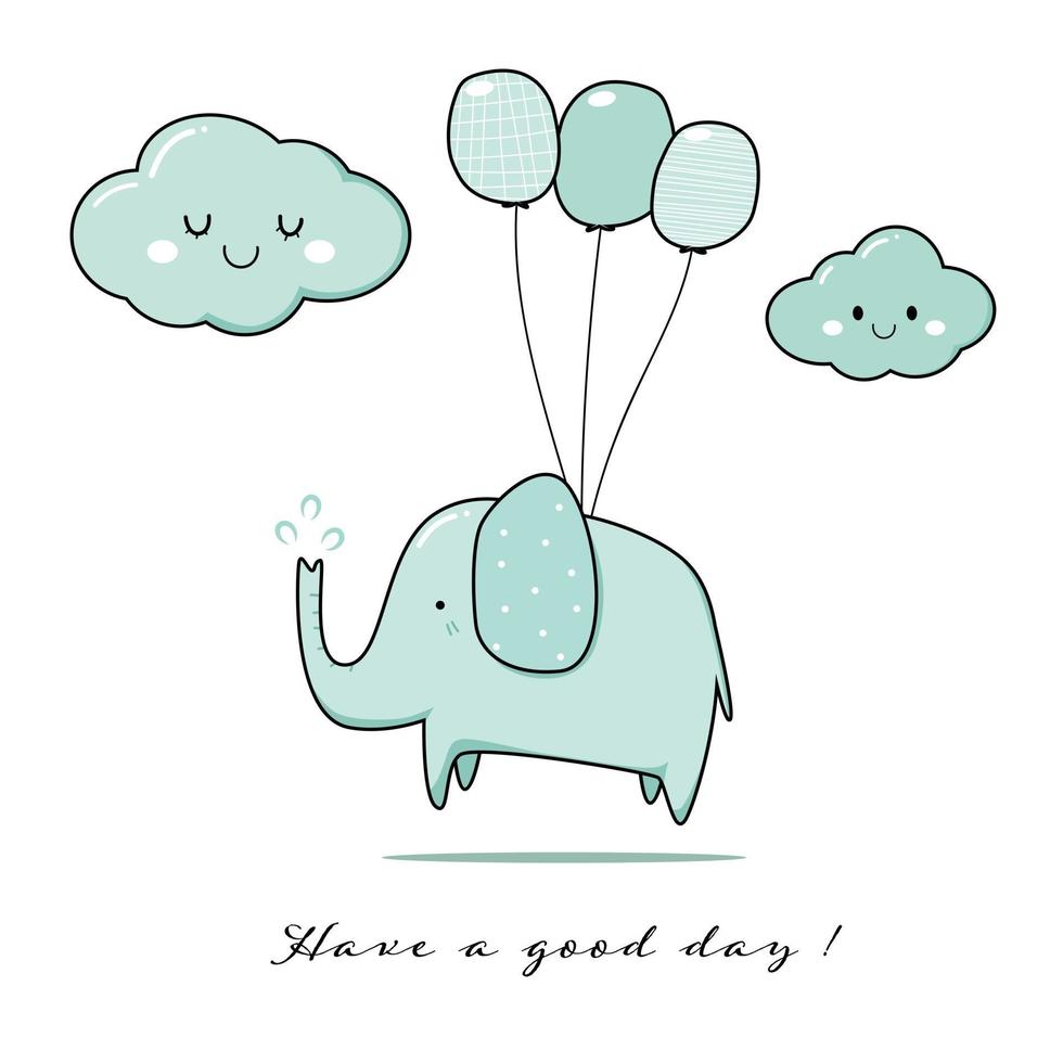 Cute elephant greeting cartoon doodle vector