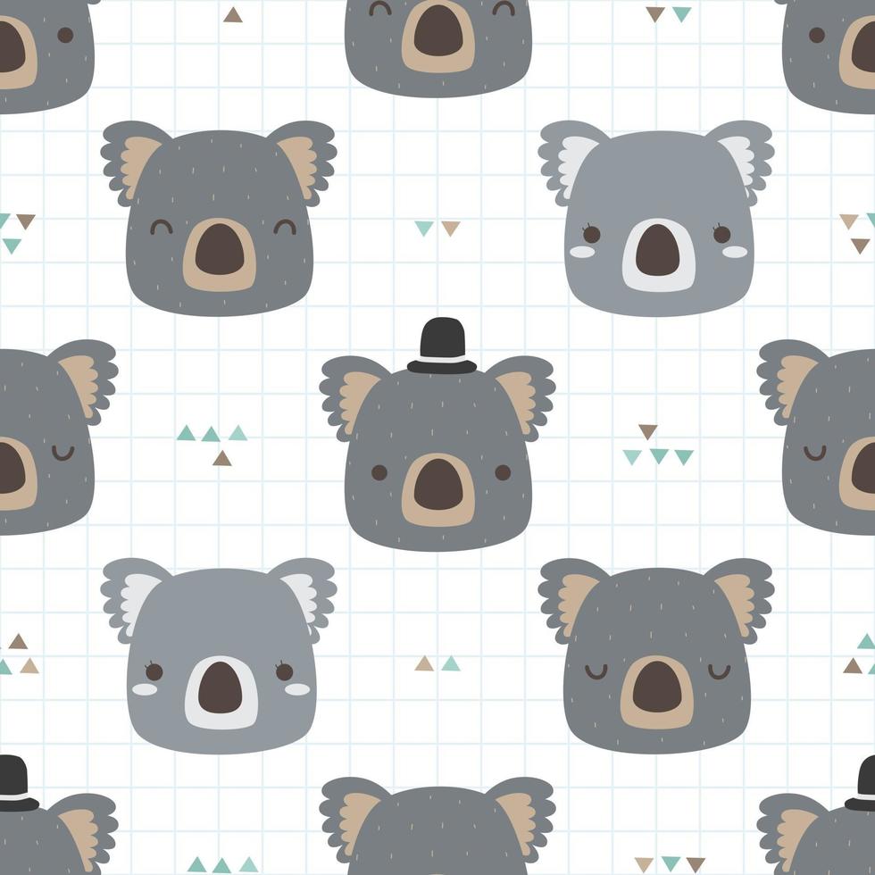 lindo, koala, cabeza, caricatura, garabato, seamless, patrón vector