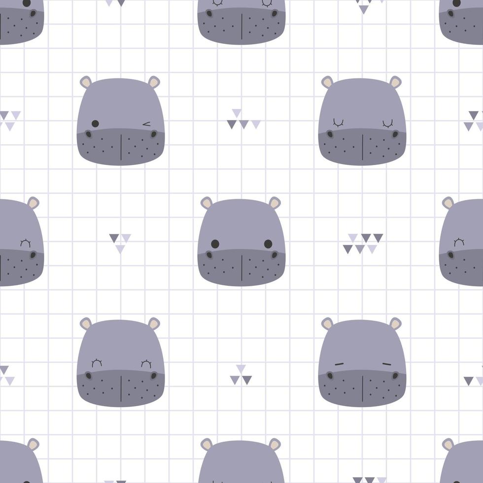Cute hippo head cartoon doodle seamless pattern vector