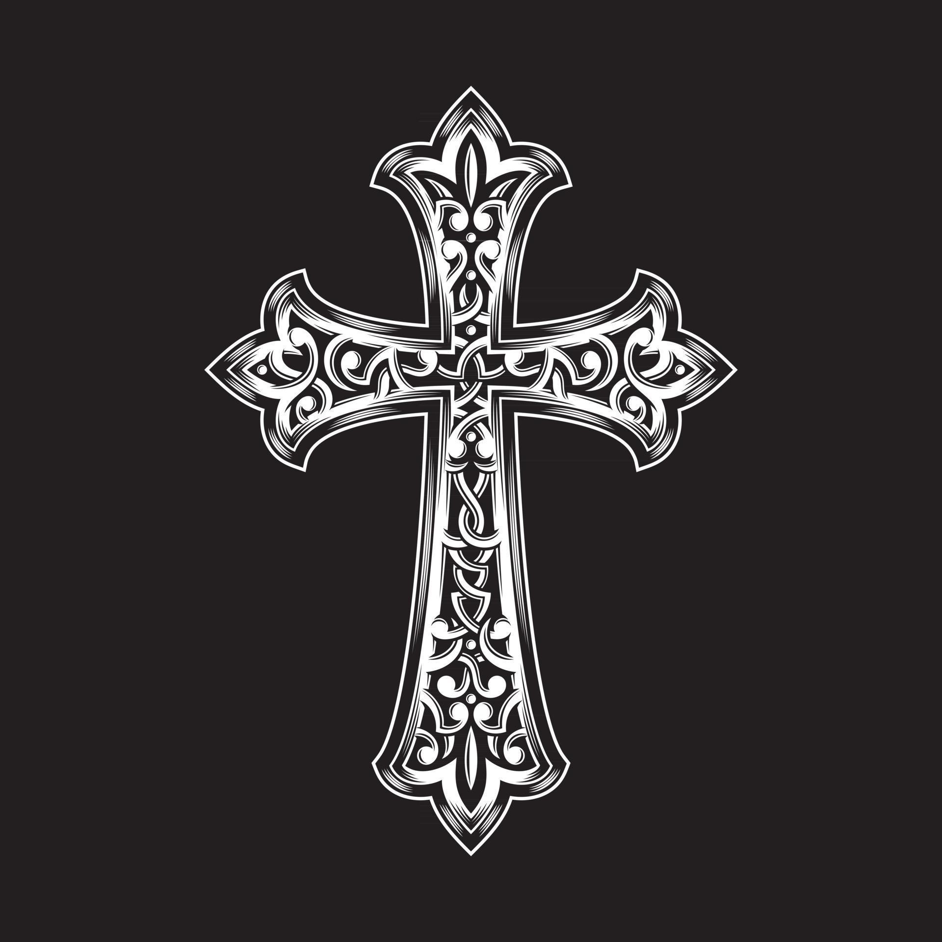 cruz cristiana ornamentada en blanco y negro 2423433 Vector en Vecteezy