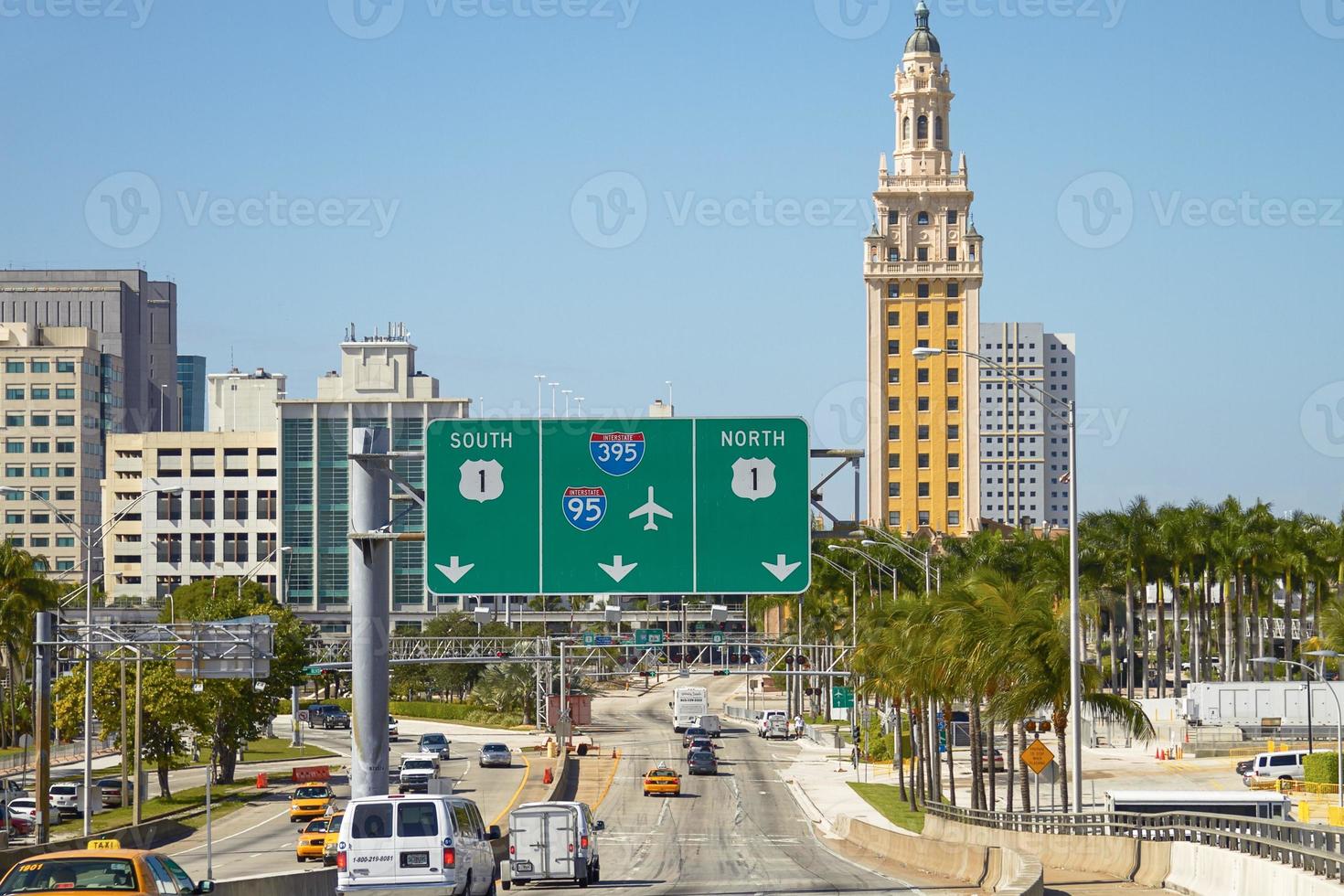 Traffic at The Freedom tower and Miami Downtown photo