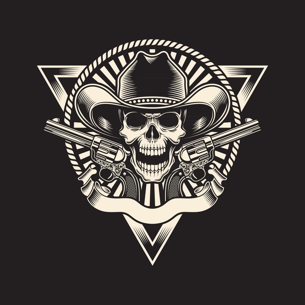 Cowboy Skull With Revolver On Black vector