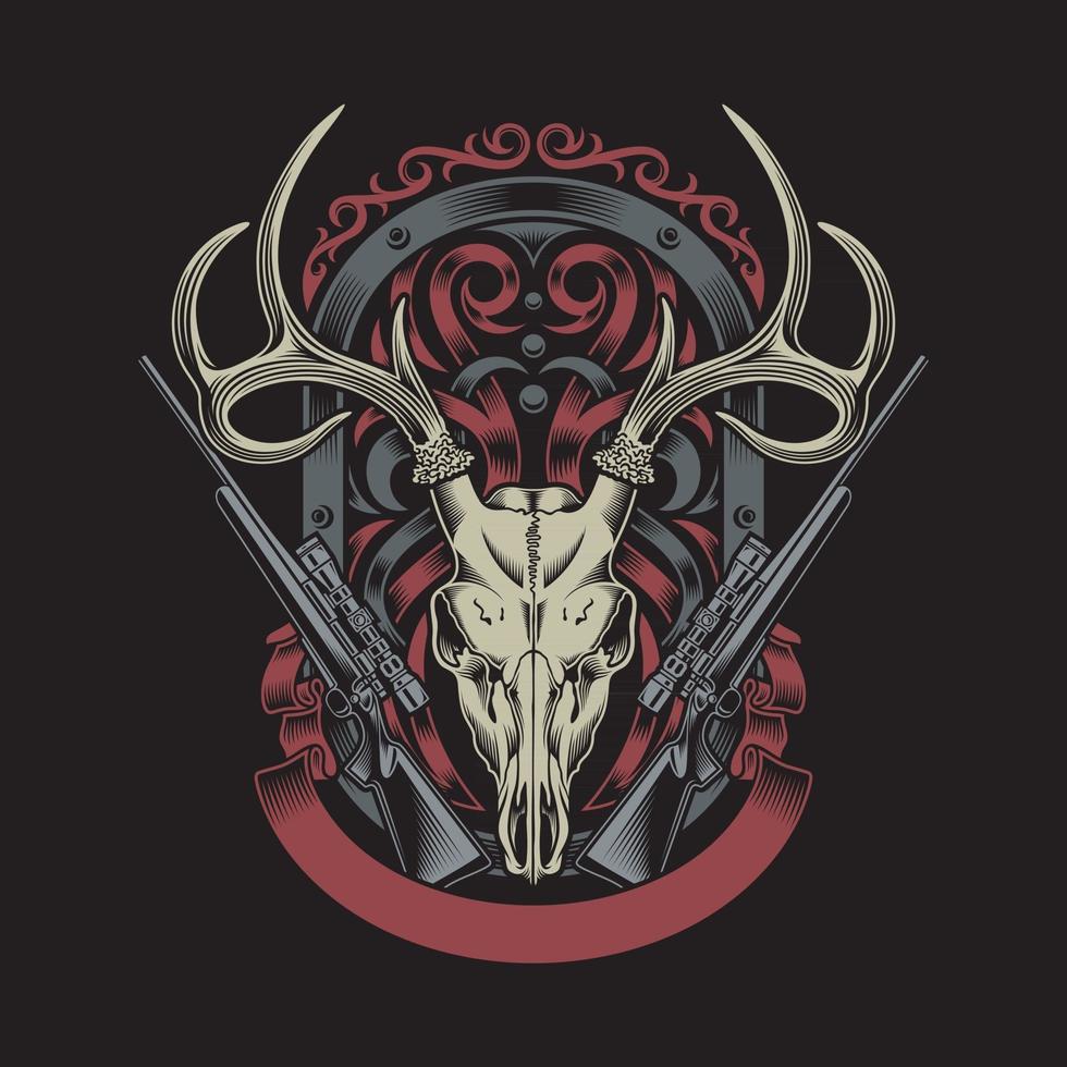 Deer Skull With Rifle On Black vector